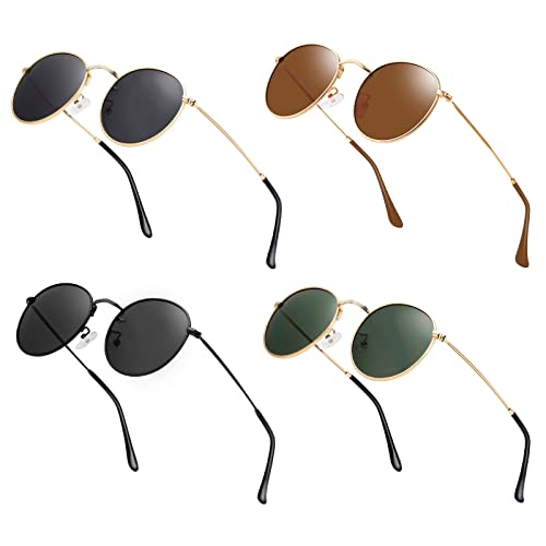 Image of Small Round Polarized Sunglasses Retro Men Women Mirrored Lens Metal Frame Circle Sun Glasses Shades