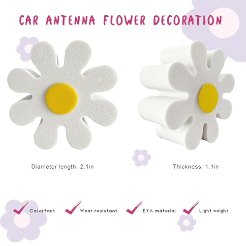 JNXIJ Daisy Car Antenna Topper, EVA Foam Cute Flower Aerial Ball Funny Antenna Accessory, Daisy Auto Roof Topper Lovely Exterior Decoration Universal for Women Men, Car Accessories (White)