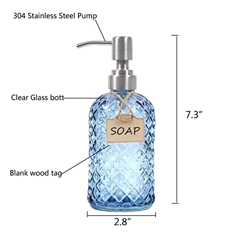 Funly mee Bathroom & Kitchen Glass Hand and Dish Soap Dispenser with 304 Rustproof Stainless Steel Pump (Blue) - Cosy Home Interiors Funly mee Bathroom & Kitchen Glass Hand and Dish Soap Dispenser with 304 Rustproof Stainless Steel Pump (Blue) - Image 4