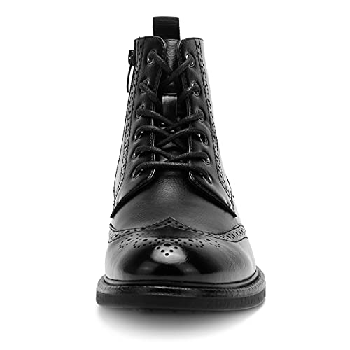 Image of Temeshu Men's Wingtip Ankle Boot Side Zip Motorcycle Oxford Boots (with shoelaces) HH07 Black 7