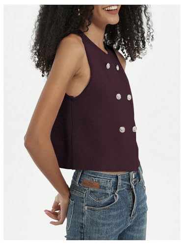 Image of SHENHE Women's Double Breasted Sweater Vest Sleeveless Crewneck Elegant Dressy Vest Tank Red Violet Large