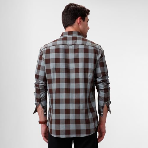 Image of BASICS 100% Cotton Checked Shirt for Men | Slim Fit | Everyday Smart Casual Wear | Full Sleeve