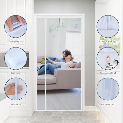 Veanusiver Reversible Left Or Right Side Opening Magnetic Screen Door, Narrow Durable Fiberglass Mesh Curtain Hands Free For Patio thumb #2