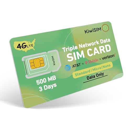 KiwiSIM Prepaid SIM Card 500MB 4G LTE Compatible AT&T, T-Mobile and Verizon Networks, SIM Card Data Only for IoT Devices- GPS Tracker Smart Watch Devices Locators- No Contract (Activate Needed)