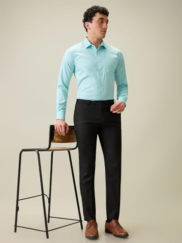 Image of Raymond Men Slim Fit Solid Pattern Poly Viscose Elastane Blend Flat Front Formal Trouser