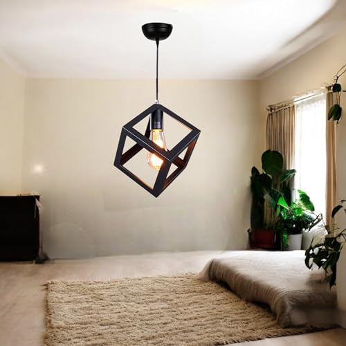 Image of GreyWings Modern Cube Hanging Pendant Light for Ceiling - Black Metal, Antique Decor, Made in India, E-27 Holder (Bulb is not Included) Pack of 1