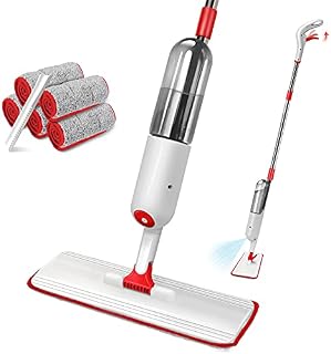 Myiosus Mop z funkcją spryskiwania, mop podłogowy ze zbiornikiem na wodę 500 ml i 5 podkładkami do mopa z mikrofibry, mop do szybkiego czyszczenia twardego drewna, marmuru, laminatu, podłóg z płytek