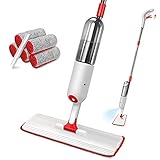 Photo Gallery myiosus lavapavimenti a spruzzo, spray mop con 5 cuscinetti riutilizzabili in microfibra, 500ml flacone spray, mop piatto per legno duro, laminato, legno, ceramica, con 1 raschietto, rosso