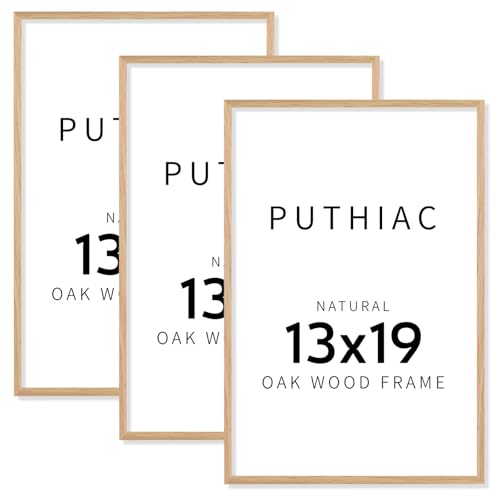 puthiac 13x19 Oak Wood Picture Frame - 13"x19" Poster Frames for Wall, 13x19 Picture Frames for Wall, 13 x 19 Picture Frames, 13 x 19 Frames for Wall(3 Pack, Beige)