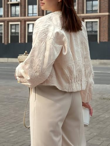 KEOMUD Women's Fall Casual Cropped Bomber Jacket,Fashion Lightweight Embroidered Jacket with Pockets3
