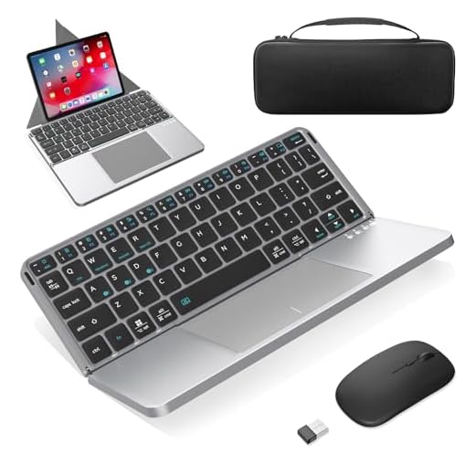 Foldable Keyboard and Mouse, MEKO Folding Wireless Bluetooth Keyboard and Mouse Combo Portable Travel Keyboard with Touchpad and Holster Stand for Business Travel Compatible Mac Laptop iPad Tablet
