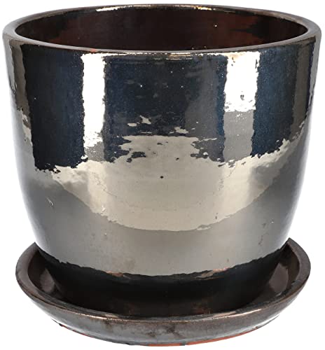 KOTARBAU® Pot de jardin ⌀ 31 cm Céramique émaillée Graphite avec soucoupe