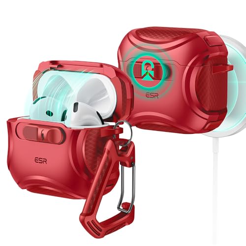 Image of ESR for AirPods 4 Case, Compatible with AirPods 4 Generation Case (2024) (USB-C), Compatible with MagSafe, Drop-Proof Lock, Easy Open, Cyber Series, Red