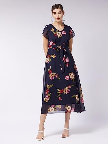 Image of Miss Chase Women's Round Neck Cap Sleeves Lace Knee -Long Skater Dress