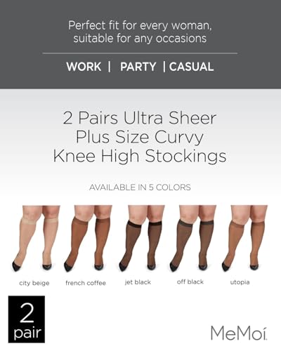 Image of MeMoi 2 Pack Plus Size Knee Highs for Women, Breathable Ultra Sheer Knee High Socks - Sizes 1X-4X