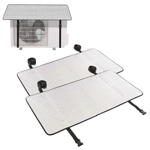 Bornoon エアコン室外機カバー 日除け 2枚入り(約40×80cm)エアコン室外機遮熱シート カバー アルミ 日よけ 室外機カバー アルミ シート 遮熱 固定用ベルト付き 省エネ エコ 日除け 雨よけ 汚れ対策 簡単 設置 パネル 節電 ベルト 固定