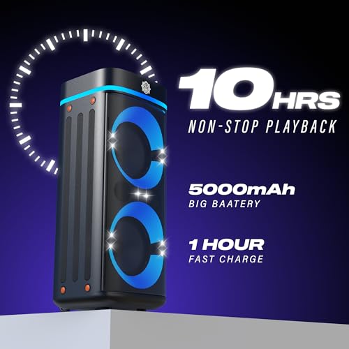 Image of DIGIMORE 240W PartyBox Speaker w /Wireless Mic | Dual 8 inch Boombox Speakers | AI Sound Boost & Deep Base Sound | RGB Lights, 10Hrs Battery & BT 5.3 /USB /TF /AUX for Parties & Gatherings (D-1382)