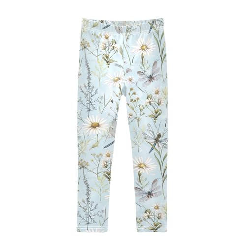 Kids High Waist Dragonfly Daisy Flower Blue Leggings for Toddler Girls 4T 202b5389