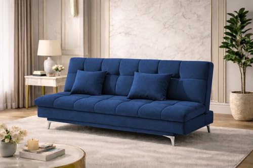 Image of Krancy 3-Seater Sofa Cum Bed for Living Room, Office & Home | Premium Fabric Sleeper Sofa Set with 1 Year Warranty | Comfortable Sofa for Guests, Lounge & Small Spaces | Blue
