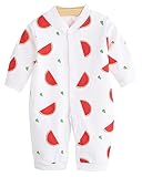 Vinesen Boys' 1 Piece Fit Cotton Romper Long-Sleeve Romper Bodysuit Watermelon Print Jumsuits 6-9 Months Watermelon