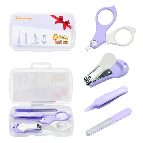 Image of Yeeeasy Baby Nail Clippers Kit Baby Grooming Set with Nail Clippers, Scissors, Nail File & Tweezers Baby Care Kit Fingernail Cutter for Baby,Newborn,Infant,Toddler,Kid(Purple)