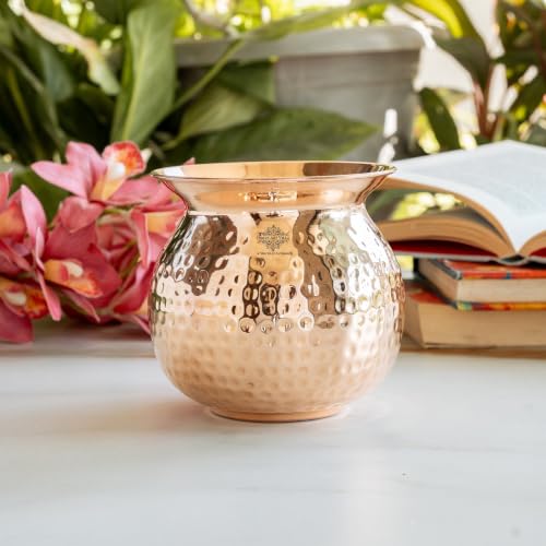 Image of INDIAN ART VILLA Pure Copper Hammered Design Lota Kalash, 850 ML, Set of 1, for Pooja, Worship