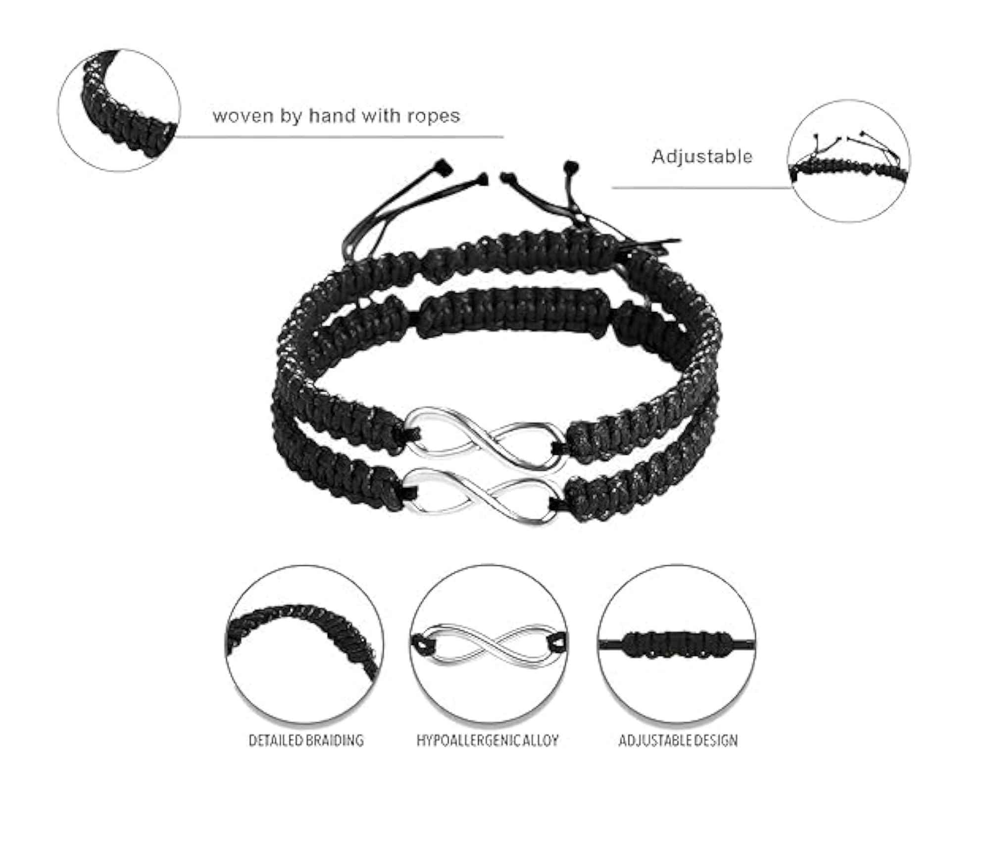 2 Pcs Adjustable Valentines Special Friendship Wrist Band Cuff