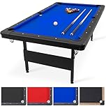 GoSports Mid-Size 7 ft x 3.9 ft Billiards Game Table - Foldable Design, Includes Full Set of Pool Balls, 2 Cue Sticks, Chalk, and Felt Brush - Blue