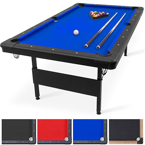 GoSports 6 ft or 7 ft Billiards Table - Portable Pool Table - Includes Full Set of Balls, 2 Cue Sticks, Chalk, and Felt Brush; Choose Your Size and Color