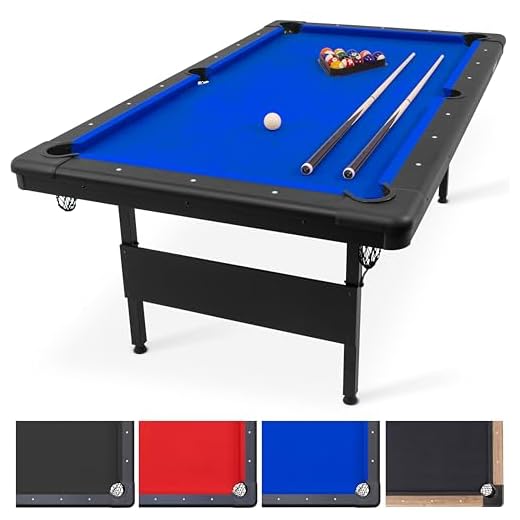 GoSports 7 ft Billiards Table - Portable Pool Table - Includes Full Set of Balls, 2 Cue Sticks, Chalk, and Felt Brush - BLUE