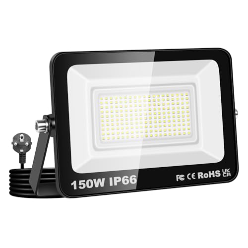 Willpower Foco LED Exterior Interior Proyector LED 150W 15,000LM Focos de Luz 6000K Blanco Frío IP66 Luz de Inundación Iluminación para Garaje Patio Jardín Terraza Parque Trabajo, con Enchufe