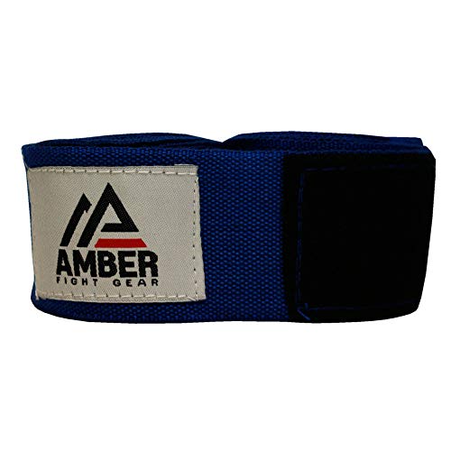 Amber Fight Gear Semi Elastic Professional 180” Hand Wraps With Hook And Loop Closure For Boxing Kickboxing Muay Thai Mma For Men And Women – 1 Pair (Blue) #TOP4