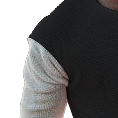 Men's Knitted Loose Fit Pullover Male Knit Patchwork Color Block Casual Sweater Ribbed Plain Crew Neck Sweater2