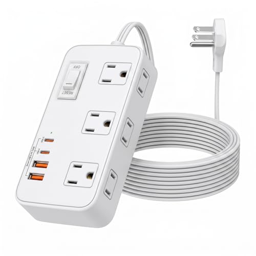 Extensión eléctrica estándar US con 6 tomas, puertos Tipo C y USB, cable de 1.5 m, estación de carga inteligente portátil para hogar y oficina, blanco miniatura 7