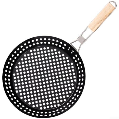 Opvouwbare ijzeren BBQ Grill Pan Mesh voor buiten koken met groot oppervlak en Cool-Touch houten handvat voor veilige hantering