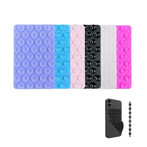 Rwotlls 6 Pack Silicone Double-Sided Suction Cup Phone Case Detachable Mount Hands-Free Strong Grip Holder Stand for Selfies and Videos (Rose+Black+Pink+Purple+Blue+Transparent)