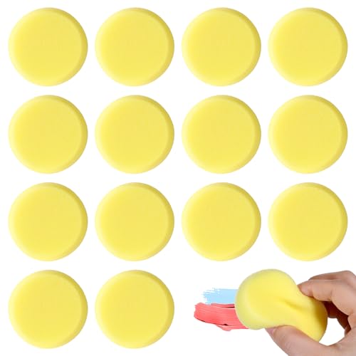 14Pcs Round Painting Sponge Yellow Applicator Watercolor Synthetic Sponges Artist Craft Clay Sponge Watercolor Sponges for Face Painting Pottery Ceramics Art Crafts (3 Inch)