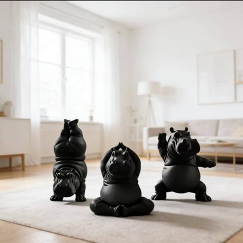 XIGUI 3Pack Clumsy Yoga Hippo Figurine Handcrafted 3D Printed Resin Statue Funny Meditation Sculpture with 3 Yoga Poses for Home Office Desk Decor Unique Present for Yoga Lovers