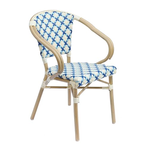 Oviala Fauteuil de terrasse bistrot Parisien en Aluminium et rotin Bleu