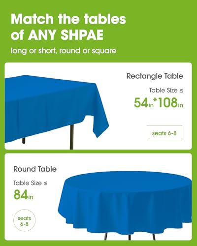Image of Pureegg Plastic Table Cloth Disposable 6 Pack, 54 x 108 Inch, Blue | Patriotic Party, Veterans Day, Independence Day, Waterproof, Blue, Tablecloth