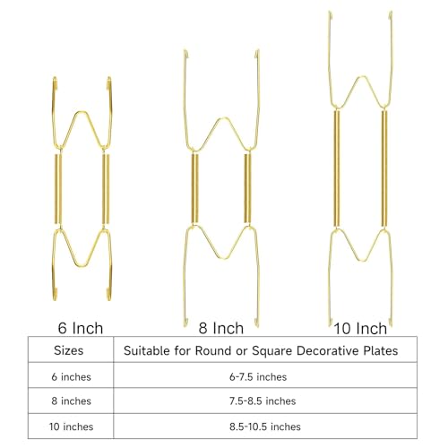 Image of 12 Piece Plate Hangers, 6 /8 /10 Inch Invisible Brass Wall Plate Hangers, Comes with 16 Piece Wall Hooks for Decorative Plates