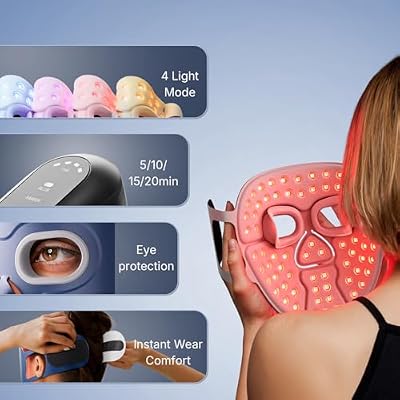 Red Light Therapy Mask, 280 LEDs Quad-Chips Infrared Light Led Face Mask Light Therapy for Face Skin Care Improvement, Ultra-Soft Led Mask Light Therapy for 4 Modes with Eye Protection