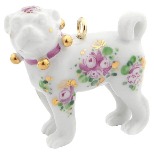 MEISSEN Porzellan Schmuckanhänger Mops mit Blumen-Motiv 3,4 x 3,5 cm Anhänger Hund MEISSEN Porzellan Schmuckanhänger Mops mit Blumen-Motiv 3,4 x 3,5 cm Anhänger Hund