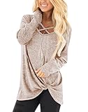 NIASHOT Womens Tops Long Sleeve Cross Front V-Neck Twist Knot Fall Sweater Khaki S
