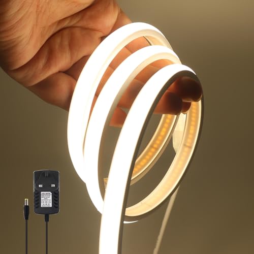 KAFULA 12V COB Neon LED Light Strip, IP65 Waterproof Flexible, 320 LEDs/m Super Bright FCOB LED Fairy Light CRI90+