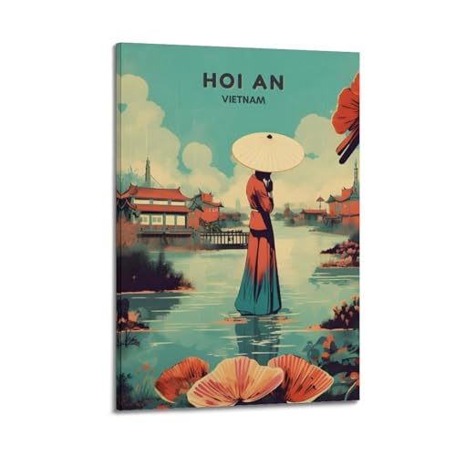 Poster Hoi An River Lady QXYUIN : toile vintage de 60x90cm pour décoration murale de chambre