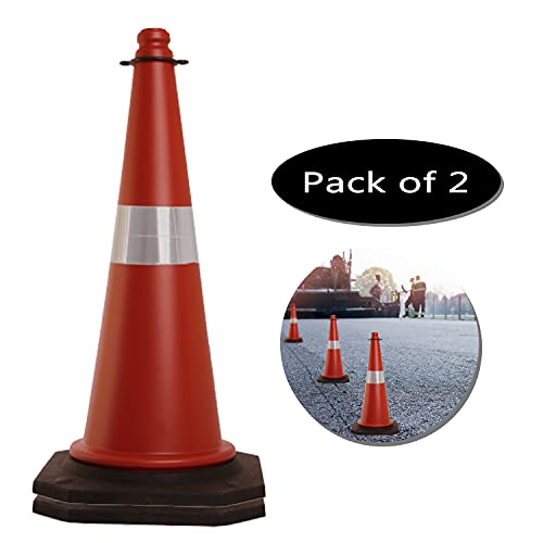 Image of LADWA 2Pc 750mm Impact Resistant Road Traffic Safety Cones with Reflective Strips Collar (Universal Size) (Pack Of 2)