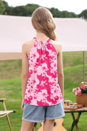 Image of BesserBay Girls Summer Back Button Halter Neck Tank Top Cold Shoulder Casual Blouse Pleated Sleeveless Shirts 5-14 Years