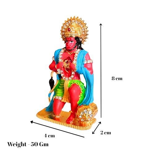 Image of Unique Hanumanji Murti | 8cm Height Metal Bajrangbali Statue with Heart Open Pose | Hanuman Idol for Home Mandir, Car Dashboard, Office & Gifting (Orange)(Pack of 01)