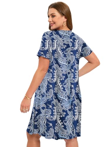 Image of ZENNILO Women's Plus Size Swing Dress with Pockets Casual Summer Dresses V Neck Short Sleeve T Shirt Dress for Women